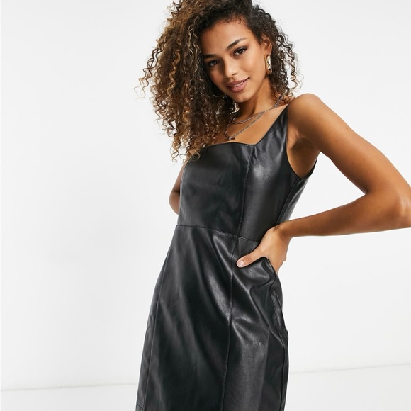 ASOS Square Neck Faux Leather Dress - Picture 3 of 9